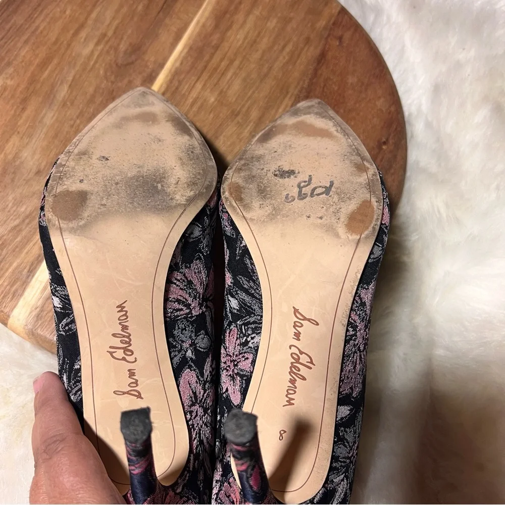 Sam Edelman Navy Blue and Pink Heels with Floral Embroidery Size 8 - Picture 12 of 13